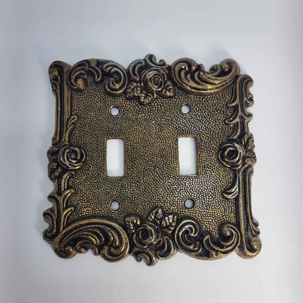 American Tack & Hardware Ornate Metal Plate Cover Double Switch Vintage #N60TT